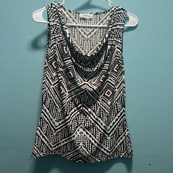 (2) Calvin Klein Sleeveless Blouses Woman Size Small White and Black abstract - Picture 3 of 8